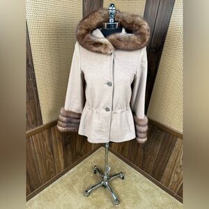 LORO PIANA DESIGNER 100% CASHMERE & RUSSIAN SABLE TRIM FUR JACKET COAT SMALL